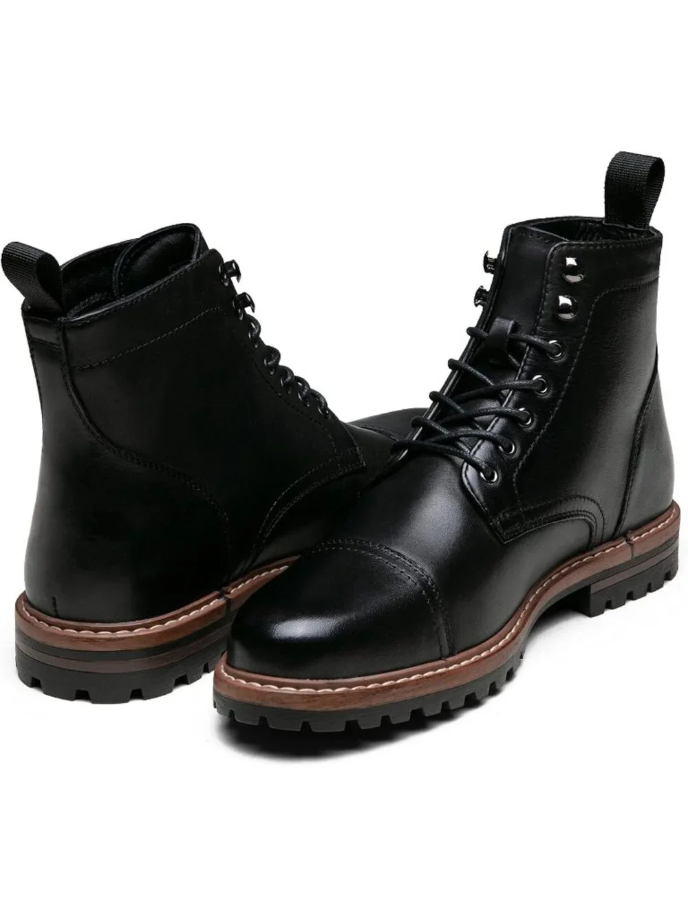Men's Black Boots Premium Leather Cap Toe Casual Boots Chukka Dress Boots